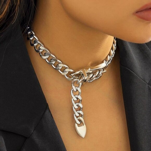 Gold Belt Buckle Choker Necklace Punk Cuban Chunky Choker Necklaces Vintage Thic - Picture 7 of 7